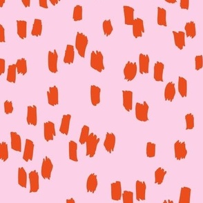 Messy dashes fun brush strokes minimalist design retro confetti soft pink on orange red