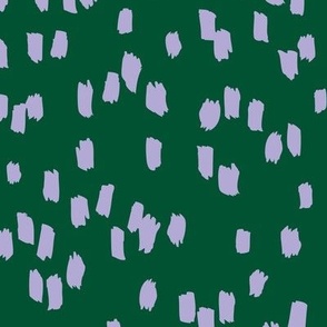 Messy dashes fun brush strokes minimalist design retro confetti lilac purple on forest green pine