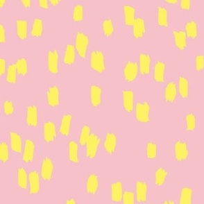 Messy dashes fun brush strokes minimalist design retro confetti bright yellow on blush pink