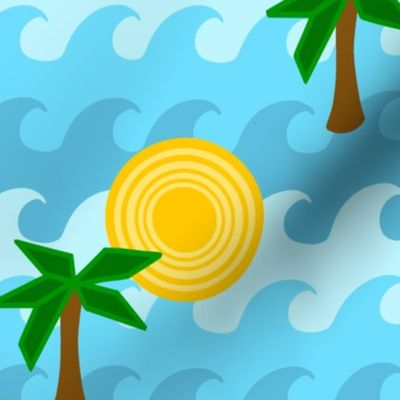 Palms, Sun, and Water - light background
