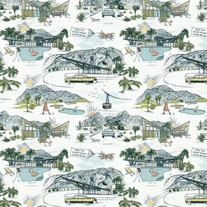 PALM SPRINGS MID-CENTURY TOILE - COLORED, LARGE SCALE