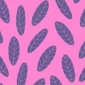 Mod Leaf Scattered Ditsy Leaves in Retro Pink and Purple - LARGE Scale - UnBlink Studio by Jackie Tahara
