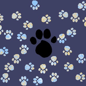 Black Blue Heeler paw print on dark blue panel