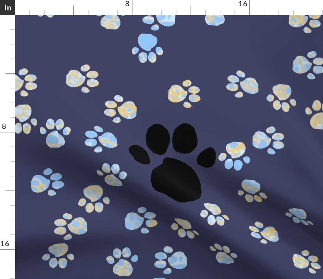 Black Blue Heeler paw print on dark blue panel