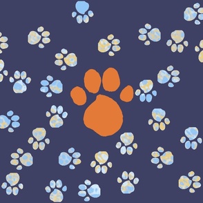 Dark Tan Blue Heeler paw print on dark blue panel