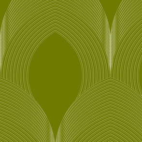 large Geo Art Deco Feather Tile - Evergreen