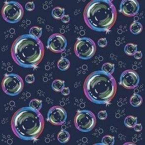 Brilliant Bubble Baubles - deep blue and rainbow hues, jumbo scale for cute bed linen and home decor