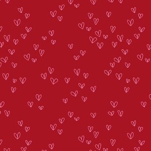 Freehand hearts sweet valentine outline heart shapes for minimalist lovers nursery textiles pink on ruby red