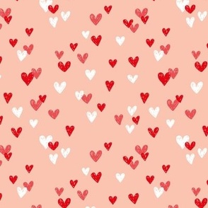 Sweet little grunge hearts valentine lovers in blush red on peach