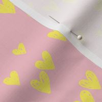 Grunge hearts sweet boho minimalist style valentine love hearts for baby nursery yellow on blush pink