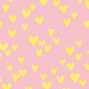 Grunge hearts sweet boho minimalist style valentine love hearts for baby nursery yellow on blush pink