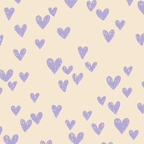 Grunge hearts sweet boho minimalist style valentine love hearts for baby nursery lilac on cream butter