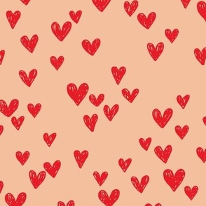 Grunge hearts sweet boho minimalist style valentine love hearts for baby nursery red on apricot blush