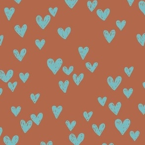 Grunge hearts sweet boho minimalist style valentine love hearts for baby nursery blue on rust