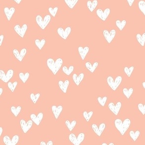 Grunge hearts sweet boho minimalist style valentine love hearts for baby nursery white on peach blush