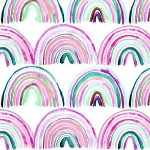Pink and emerald magic rainbows - watercolor dainty thin rainbow  for baby girl - playful modern i157-6