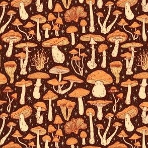  Deadly Mushrooms Orange on Brown 1/4 Size