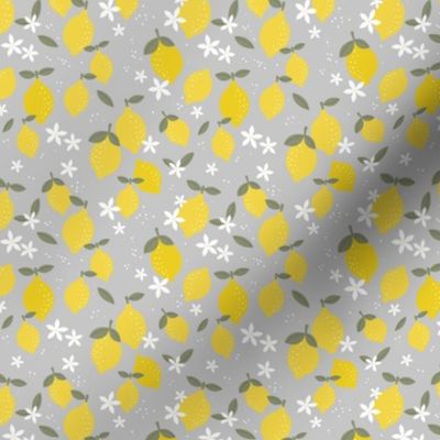 Citrus garden summer blossom lemons and oranges fruit design  gray lime green SMALL 