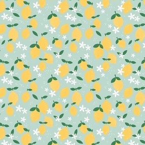 Citrus garden summer blossom lemons and oranges fruit design mint blue yellow green SMALL