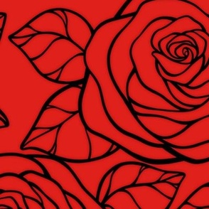Large Rose Cutout Pattern - Vivid Red and Black