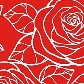 Large Rose Cutout Pattern - Vivid Red and White