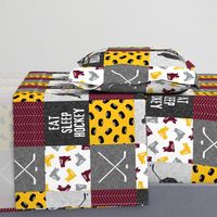 Eat Sleep Hockey - Ice Hockey Patchwork - Hockey Nursery - Wholecloth gold and maroon  - C21