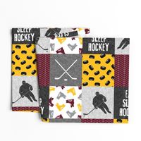 Eat Sleep Hockey - Ice Hockey Patchwork - Hockey Nursery - Wholecloth gold and maroon (90) - C21