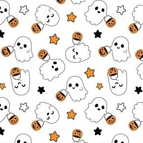 Ghosts with Halloween Buckets Orange