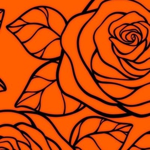 Large Rose Cutout Pattern - Vivid Orange and Black