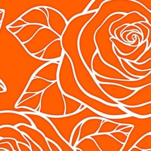 Large Rose Cutout Pattern - Vivid Orange and White
