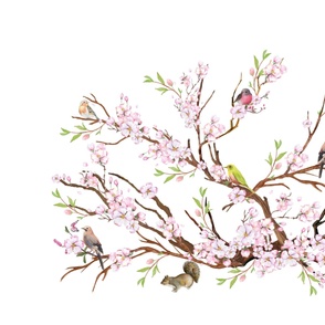 cherry blossoms and birds horizontal mirror repeat 