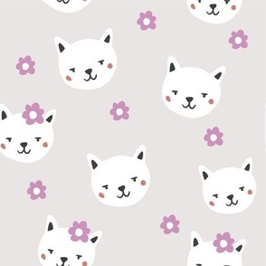 cute girl cats faces and flowers