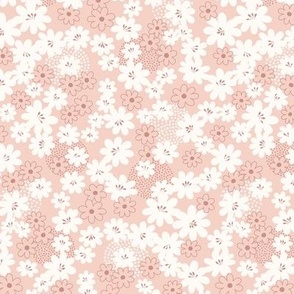 Iona  Floral: Shell Pink & Cream Flower Ditsy, Toss, Scatter