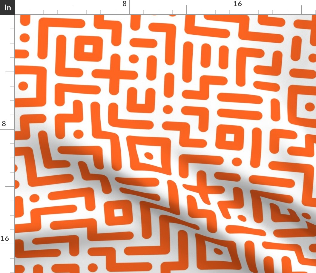 Geometrics round lines memphis neon orange white