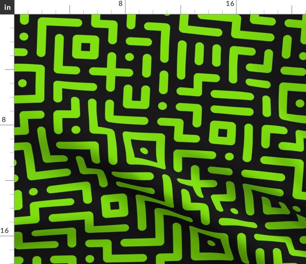 Geometrics round lines memphis neon green black