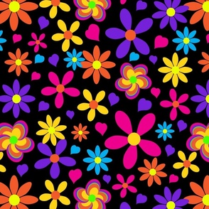 Psychedelic Daisies on Black large