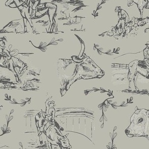 Cowgirl's Western Toile - Sage -  Western Toile, Cowboy Toile, Country Western Toile