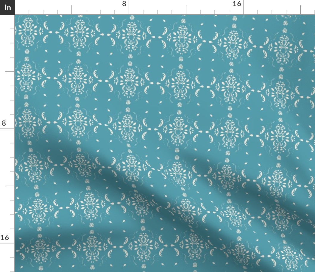Damask in Peacock Blue - simple, modern, large scale 