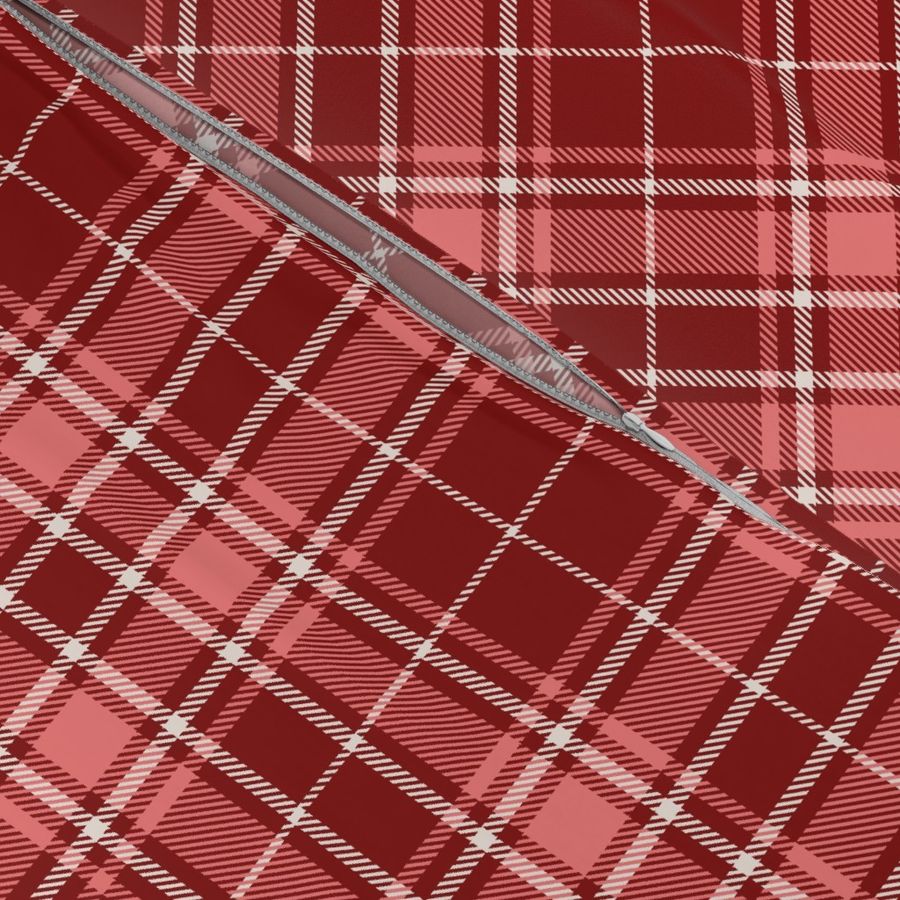 Tartan Plaid - deep red with carnation pink and white cement