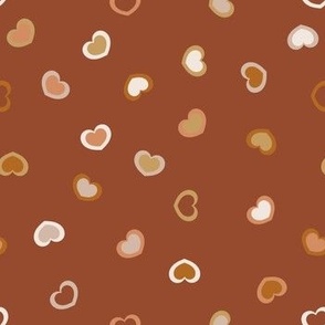 Valentine Hearts - Earthtones on a Burnt Sienna Brown Background