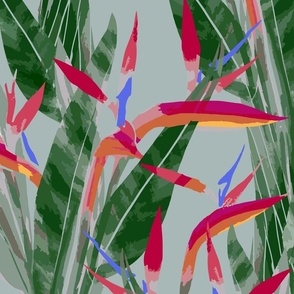 JUMBO painterly bird of paradise - Vibrant cotton blue