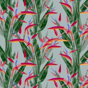 Medium painterly bird of paradise - Vibrant cotton blue