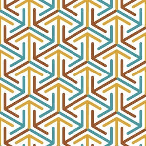 Retro 70s line geometrics mosaic teal mustard brown
