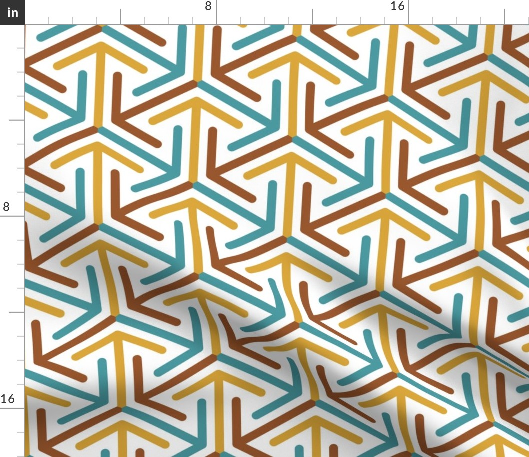 Retro 70s line geometrics mosaic teal mustard brown