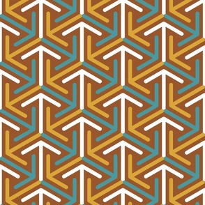 Retro 70s line geometrics mosaic brown teal mustard