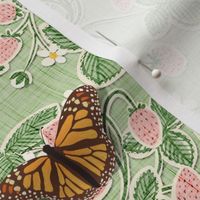 medium 'paper cut' strawberries damask with monarch butterflies - medium scale