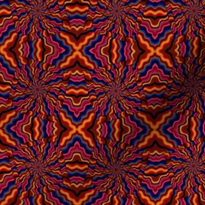 Red 3 D illusions of psycadelic boxes, small 6” repeat