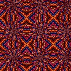 Red 3 D illusions of psycadelic boxes, small 6” repeat