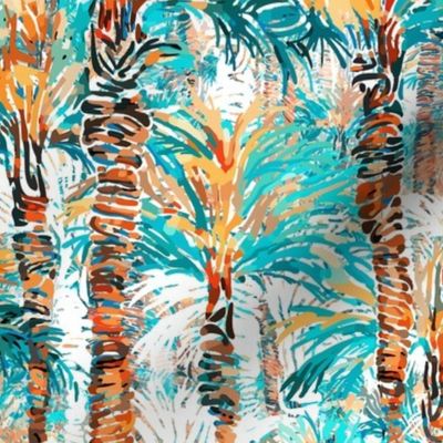 Palm Springs Forest |  Small | Aqua/Teal/Oranges