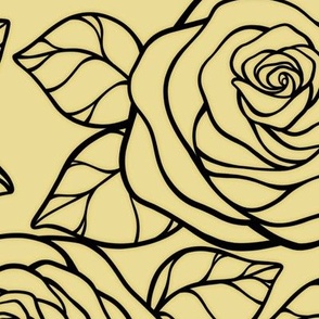 Large Rose Cutout Pattern - Custard and Black